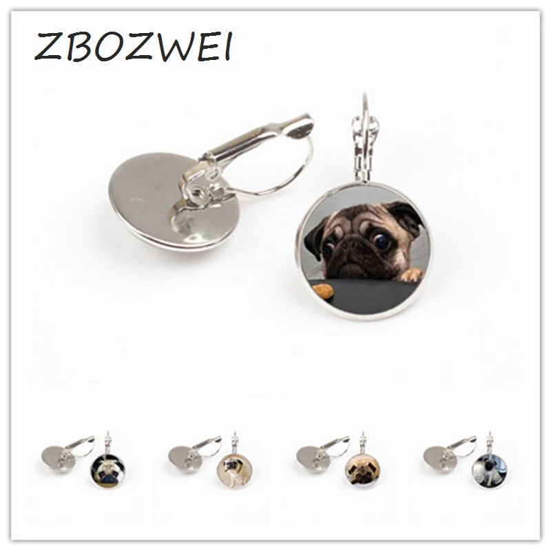 ZBOZWEI стеклянный купол оптом круглые серьги Животные Jewelry серьга мопс Собака