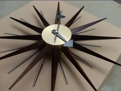 Дизайнерские часы Starburst Wall Clock 47CM/Slience Brass & SolidWalnut Wooden/оптовая продажа|modern wall|walnut