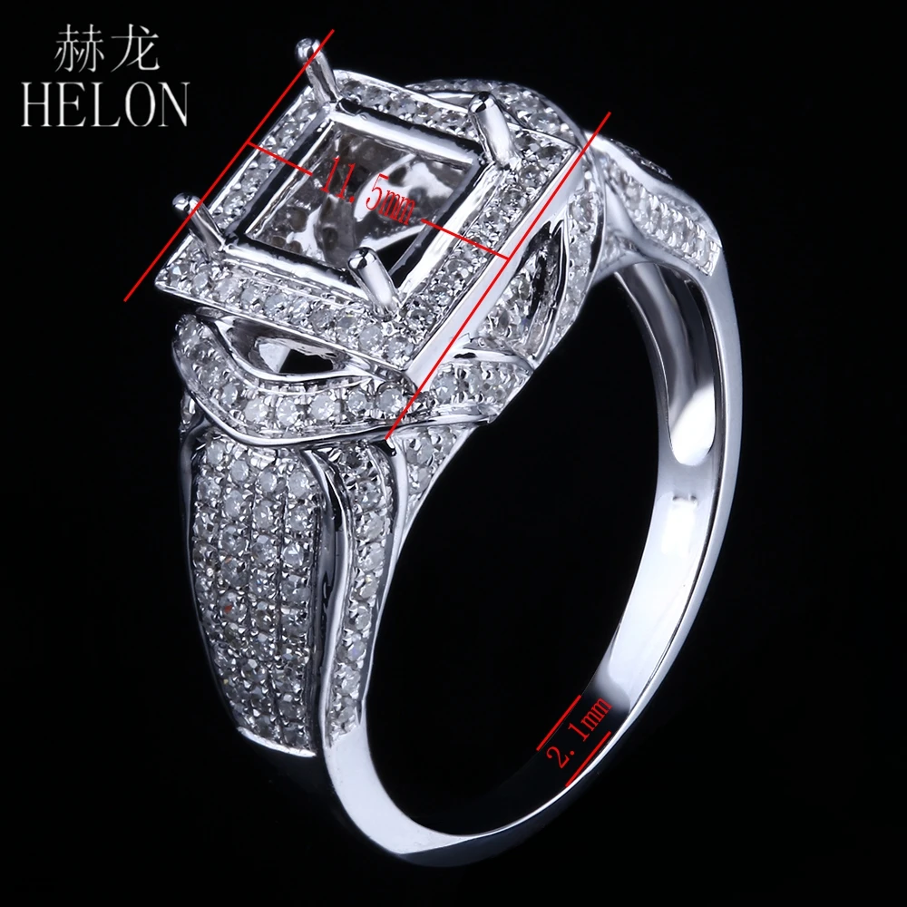HELON элегантное однотонное Белое золото 14 к паве 0.75ct натуральное бриллиантовое принцесса с полукреплением обручальное кольцо для женщин ювелирные изделия