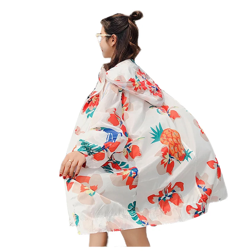 

Women Summer Large Size Hooded Sun Protection Clothing Women Printing Zipper Thin Section Loose Casual Sun Protection Clothing