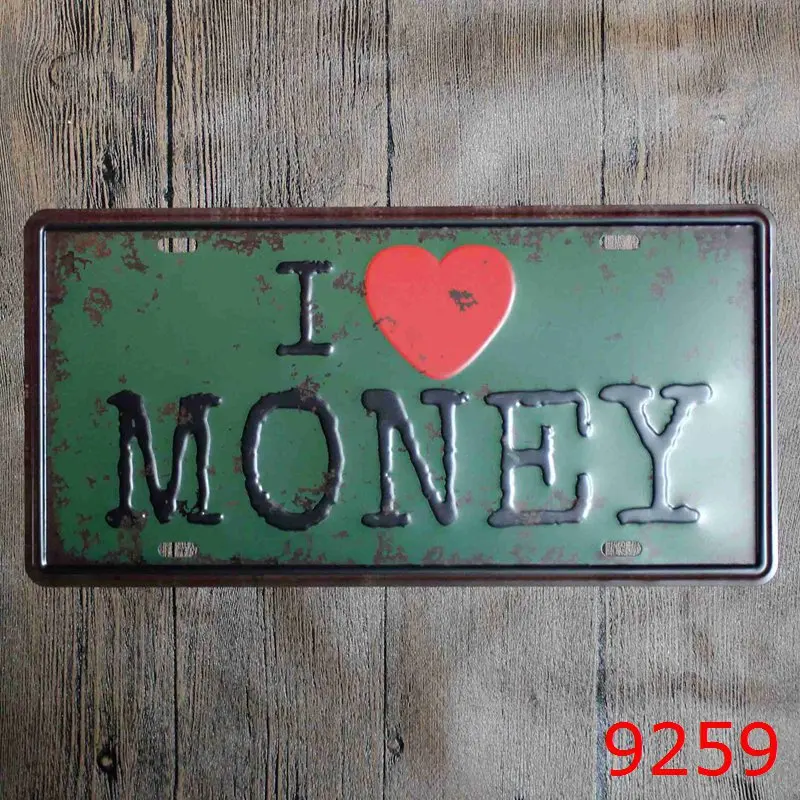 Железная живопись I LOVE MONEY винтажные металлические жестяные знаки маршрут