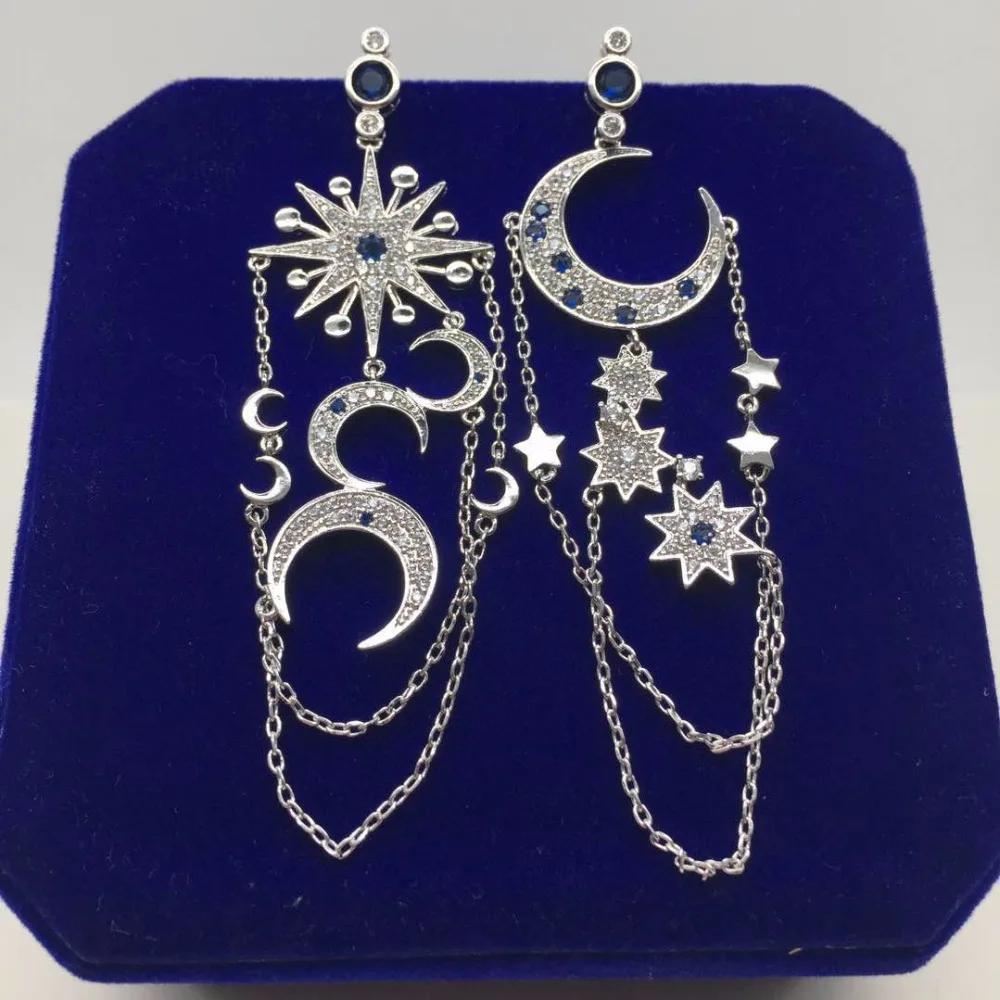 Серьги подвески в форме Луны или звезды с голубым камнем|earrings wedding|drop earings weddinglong