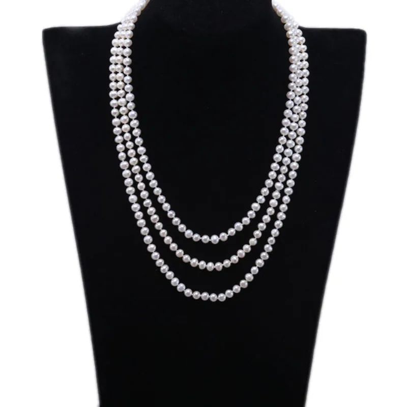6.5mm white JYX длинное жемчужное ожерелье женское классическое 6,5 мм Натуральное белое круглое ожерелье из пресноводного жемчуга Бижутерия 63" - Цвет камня: 6.5mm white