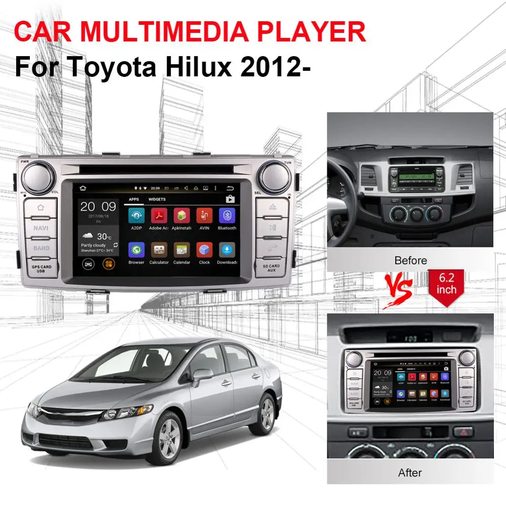 Android 7 1/8 0 Восьмиядерный 4 Гб ОЗУ автомобильный DVD GPS навигатор для Toyota Hilux 2012 2013 2014