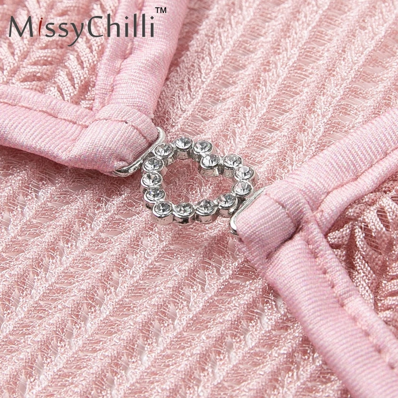 Женский короткий комбинезон с рюшами MissyChilli элегантный розовый V образным