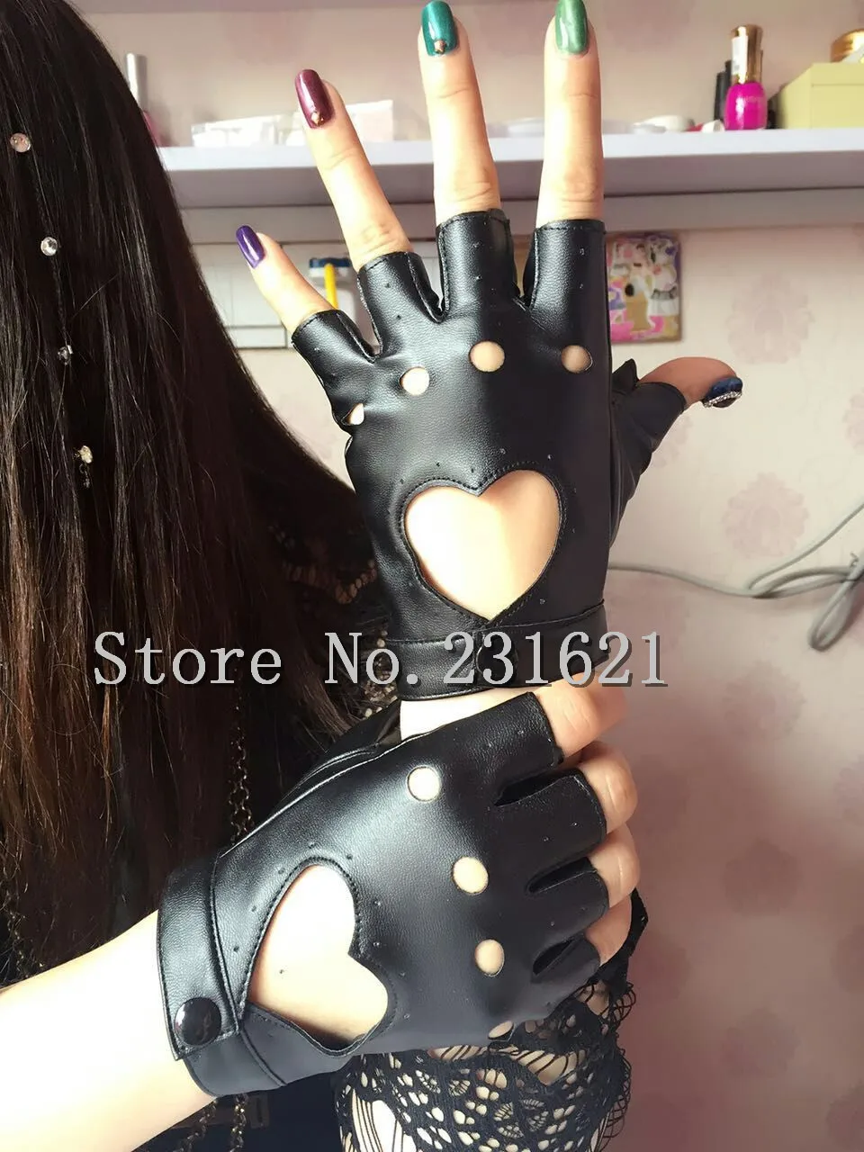 Женские полупальцевые перчатки для хип хопа Дамский вырез в форме сердца из