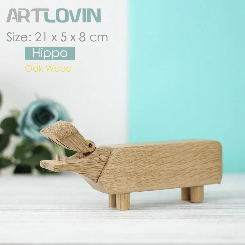 Hippo Деревянные фигурки животных в скандинавском стиле, фигурки медведя/собаки/птицы/обезьяны, домашний декор, украшения, игрушки для мальчиков и хобби - Цвет: Hippo