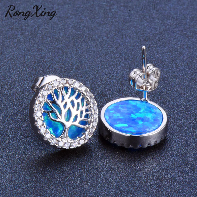 RongXing мистические круглые радужные серьги-гвоздики дерево серьги серебристый