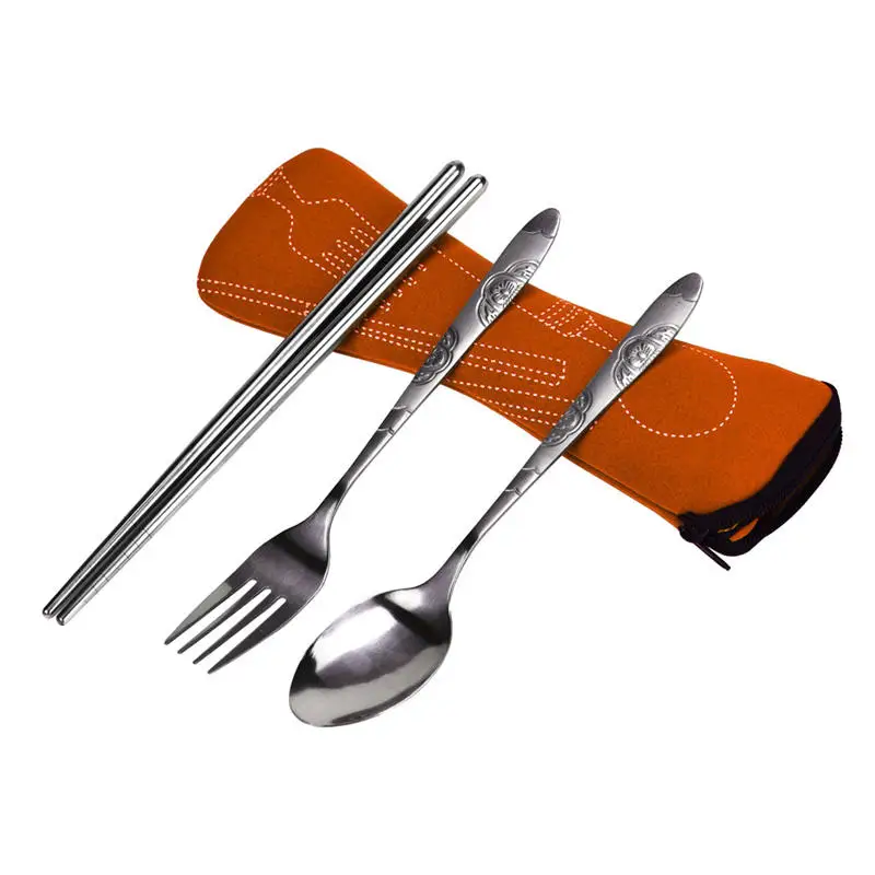 New and high quality 3in1 Stainless Steel Spoon fork chosticks Cutlery Set Portable Camping Bag Picnic travel students ect. @C | Дом и сад