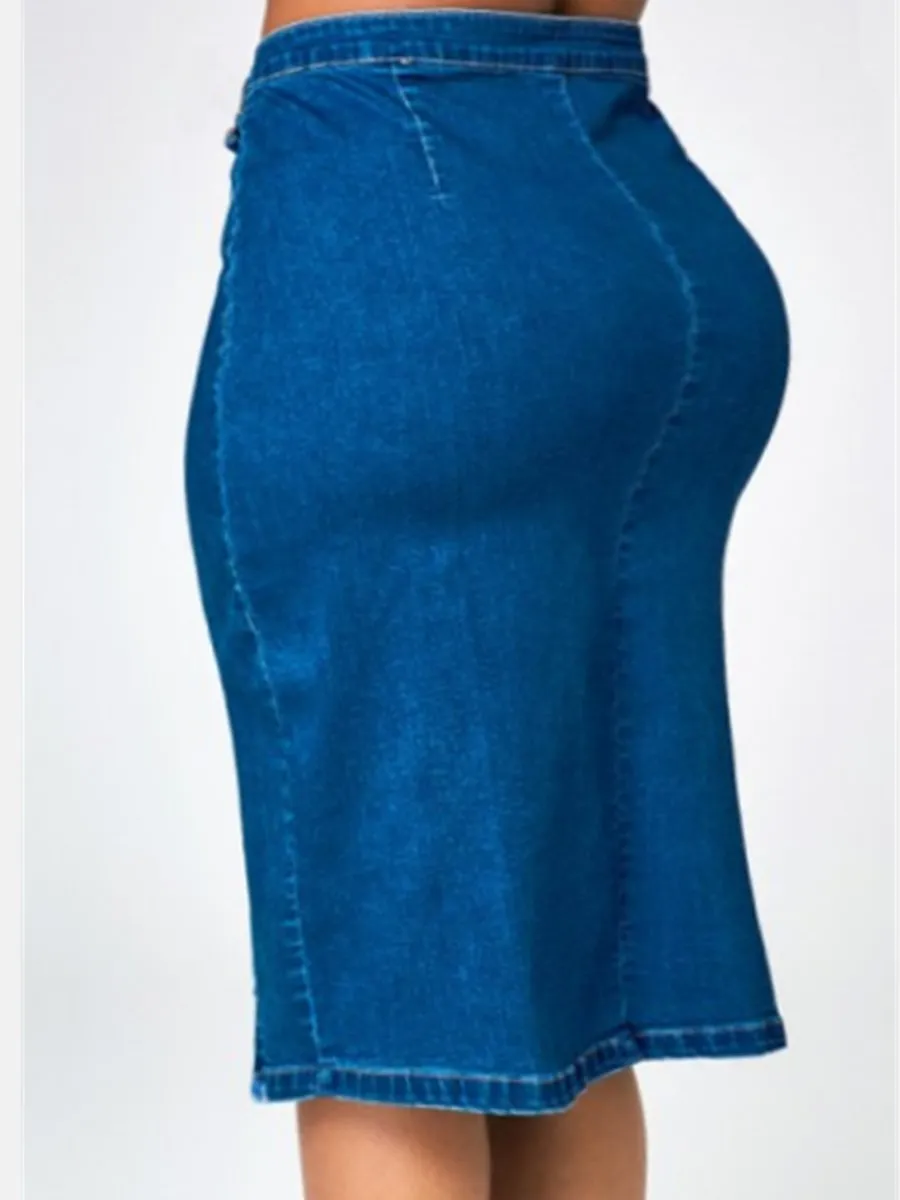 2019 Women Blue Denim Skirt Plus Size Bodycon Pencil High Waisted Club Jeans Skirts | Женская одежда