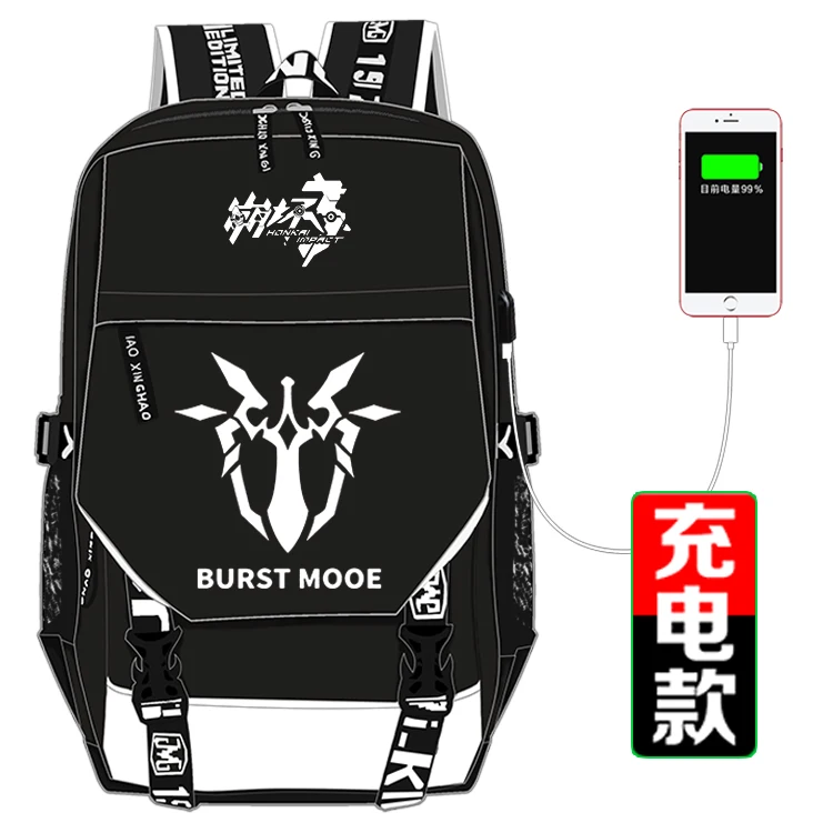 Honkai Impact 3 Печать Рюкзак киана каслана косплей женский рюкзак USB интерфейс ноутбук Рюкзак Холст Школьные сумки - Цвет: B