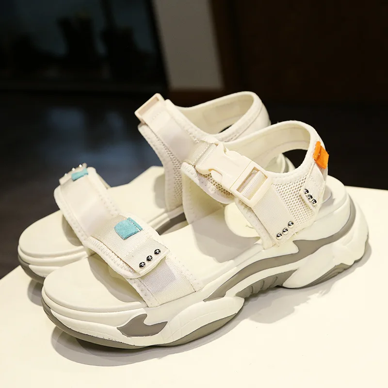 Бежевый Sandalias mujer; коллекция года; белая обувь; женские сандалии на массивной платформе; zapatos de mujer; летние модные пляжные сандалии; женская обувь бежевого цвета - Цвет: Бежевый