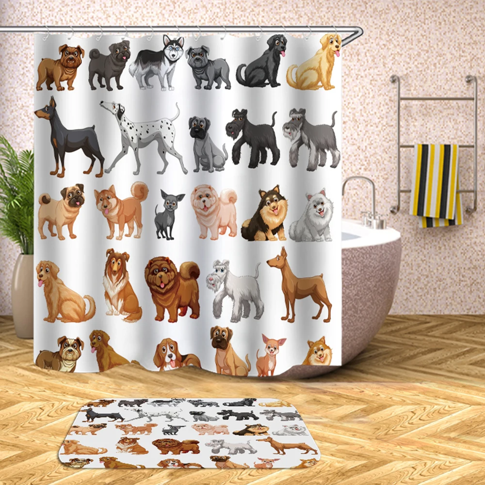 Собачья семейная занавеска для душа бульдог Кортина де Бано 3D ванной черный