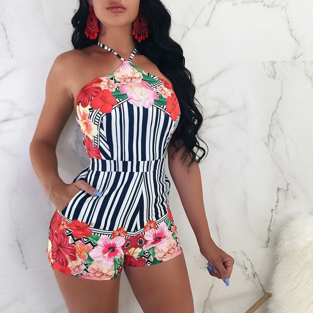 

Digital Print Women Halter Fashion Short Rompers Women Jumpsuits