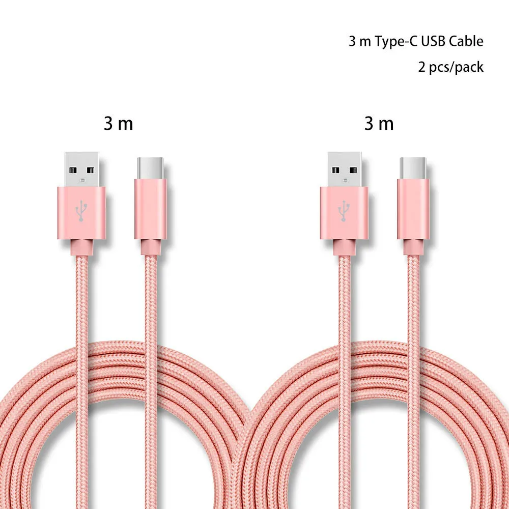 Розовый 3 м 2 ⑤ упак. 2.4A Type C USB нейлоновый кабель для зарядного устройства Samsung S10/LG