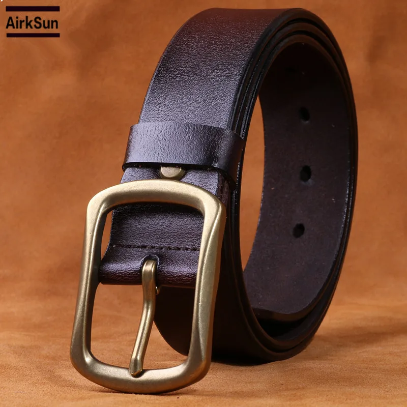 Твердая латунь пряжки Для мужчин коричневый Пояса из натуральной кожи ремень