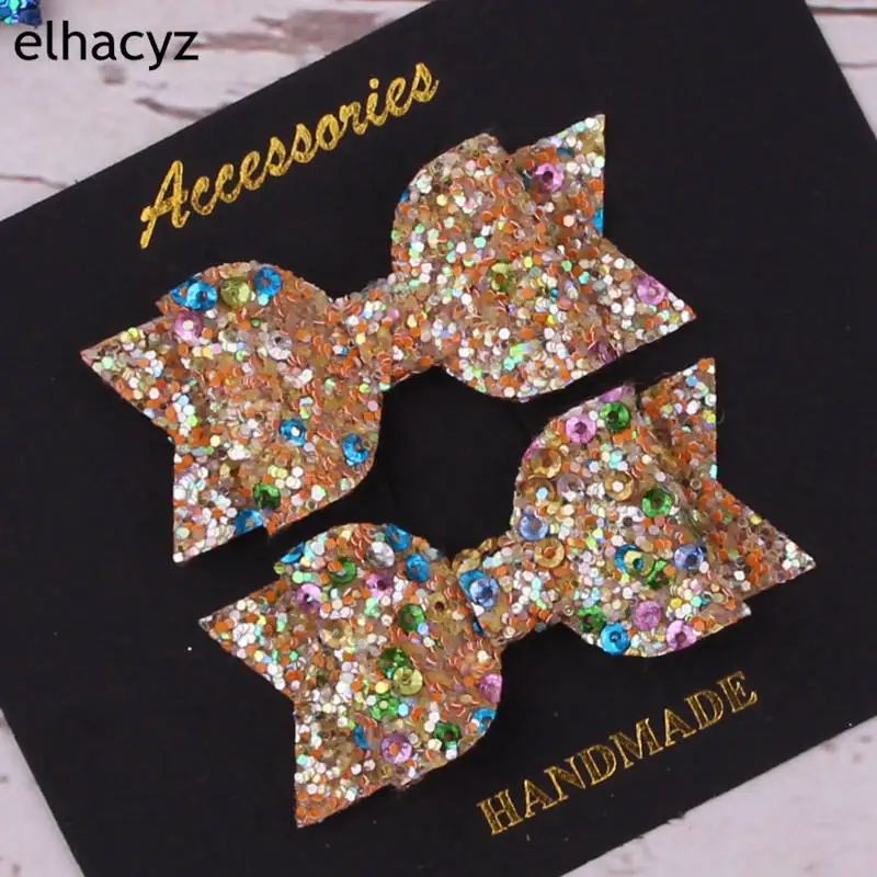 6 2 шт DIY Мини блёстки Litlle девушки заколки с бантами для волос Блестящий Блеск милые шпильки для вечерние Заколки головные уборы аксессуары - Цвет: 6