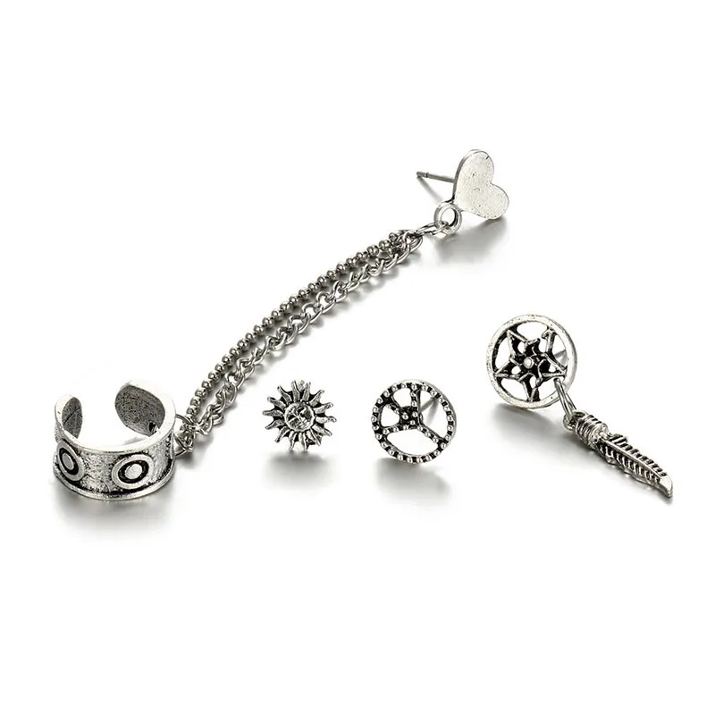 4 шт. набор сережек в стиле панк с подвеской виде солнечных листьев стильные