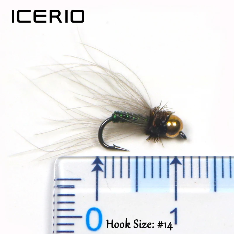 ICERIO 8 шт латунные бусины голова зеленый и черный бюстгальтер Midge Nymph Fly приманки на