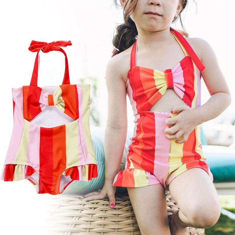 Детский купальник милый для маленьких девочек соединенный треугольник черный и