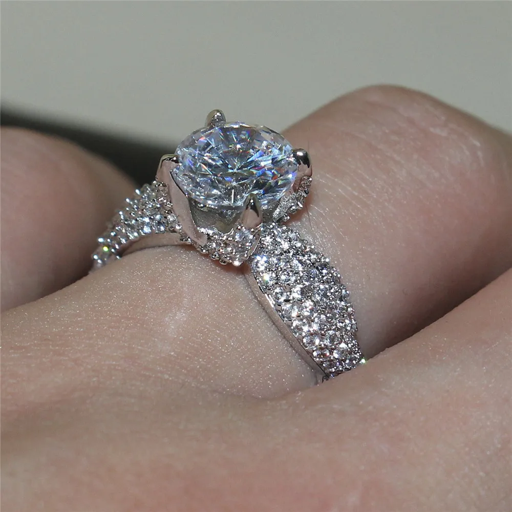 Vintage 14KT white gold filled Jewelry Pave setting AAA CZ Dragon-claw Setting 3ct stone Couple Rings Wedding Ring For Women | Украшения и