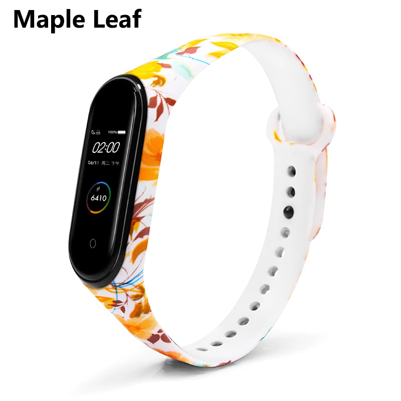 Maple Leaf BOORUI новейший mi band 4 ремешок водонепроницаемый силиконовый ремень с цветами mi band 4 аксессуары сменный ремешок для xiaomi mi 4 - Цвет: Maple Leaf
