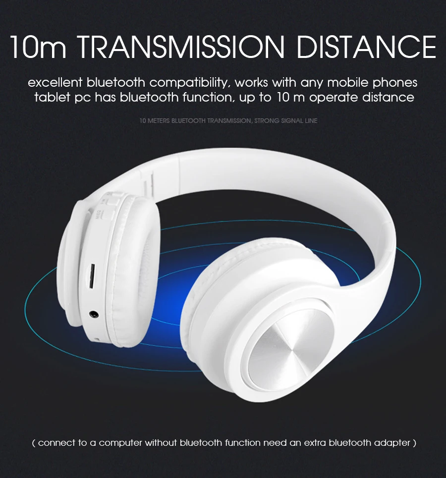 Bluetooth стерео наушники, гарнитура, беспроводные наушники, складные, с подсветкой, TF карта, MP3 Воспроизведение, FM радио, громкая связь