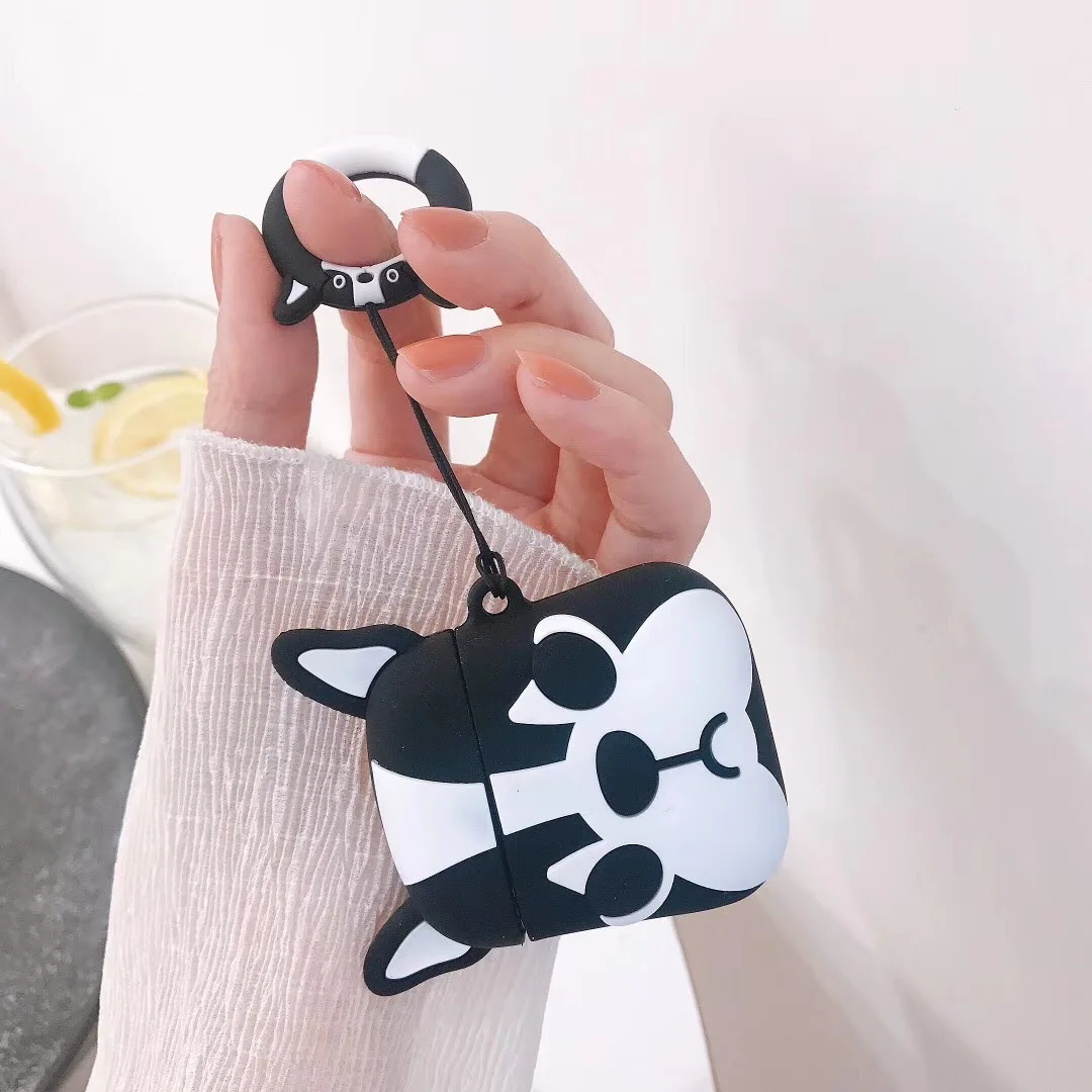 Милый чехол для наушников с бульдогом Airpods 2 мягкий силиконовый защитный 1 кольцом