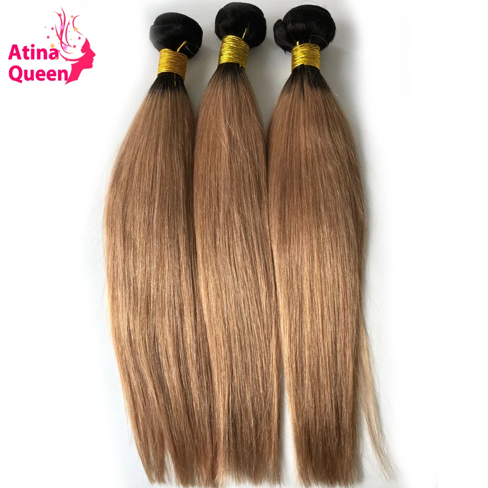 Atina Queen два тона Омбре бразильские пучки прямых и волнистых волос 1B/27 Remy