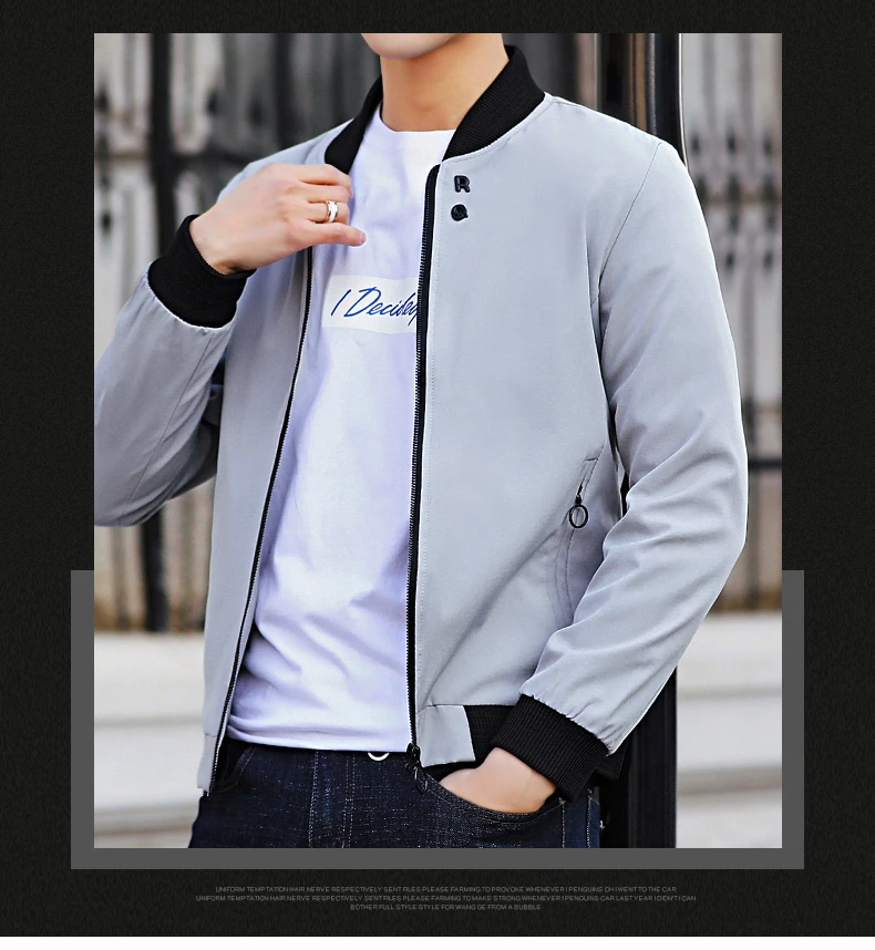 Осенняя бейсбольная куртка для мужчин,, Повседневная veste homme, высокое качество, мужская приталенная одноцветная куртка, новая модная куртка на молнии 157