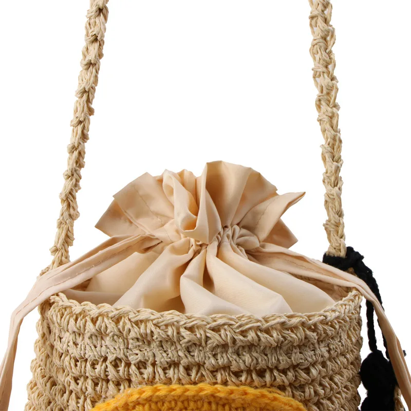 she said/ins 2018 Fashion New Deign Summer Beach Bag Straw Handmade Shoulder Smile Face Tassel Ball Crossbody | Багаж и сумки