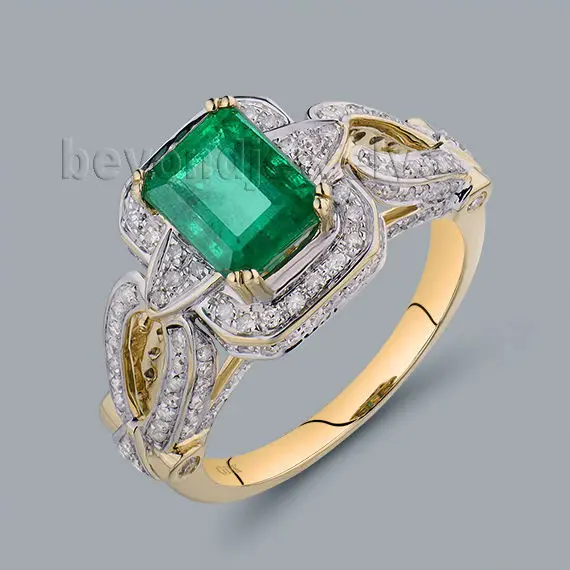 Женское кольцо с изумрудом винтажное обручальное из желтого золота 14 карат 7x9