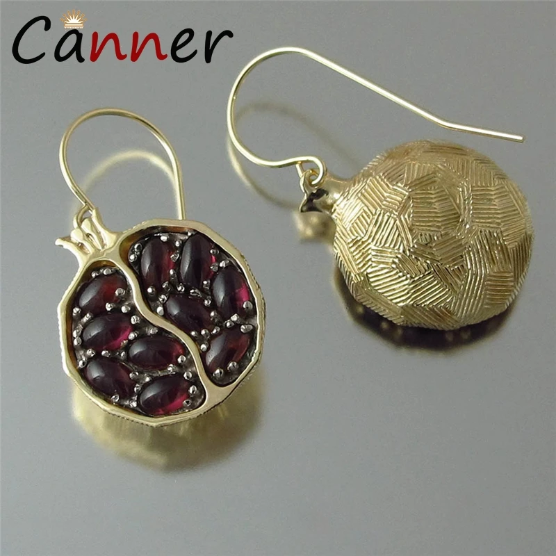 Золотой цвет CANNER, Винтажные серьги из граната, золотые, серебряные, висячие серьги из натурального граната, серьги для женщин, девушек, ювелирные изделия kolczyki FI - Окраска металла: Золотой цвет