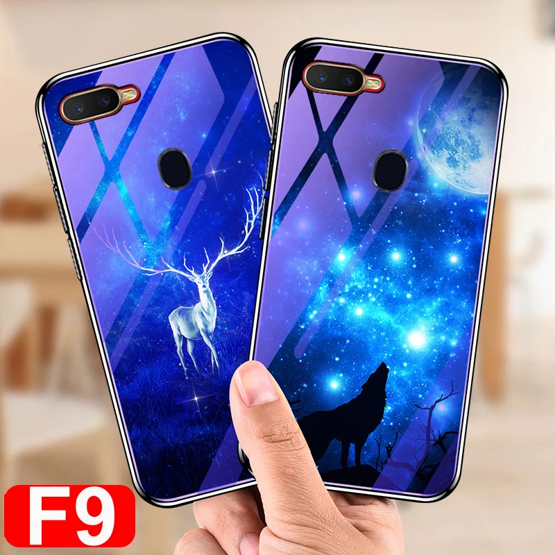 Чехол для OPPO F9 с изображением цветов и мультипликационных героев Синий чехол из