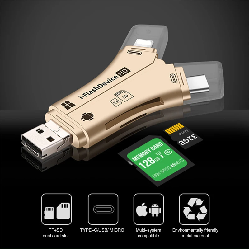 4 в 1 i флэш накопитель USB TF Micro SD кардридер адаптер для iPhone iPad Macbook air Android телефон