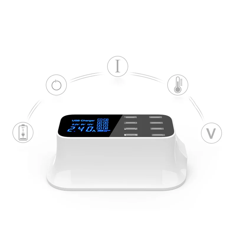 POWSTRO мобильного телефона Зарядное устройство 5V 8A с 8 Порты usb от избыточного заряда адаптер для путешествий защита ЖК-дисплей Экран в режиме реального времени Дисплей