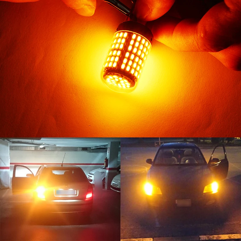Автомобильный светильник 1156 BAU15S светодиодный 3014 чипов 144 SMD автожелтый без Hyper Flash