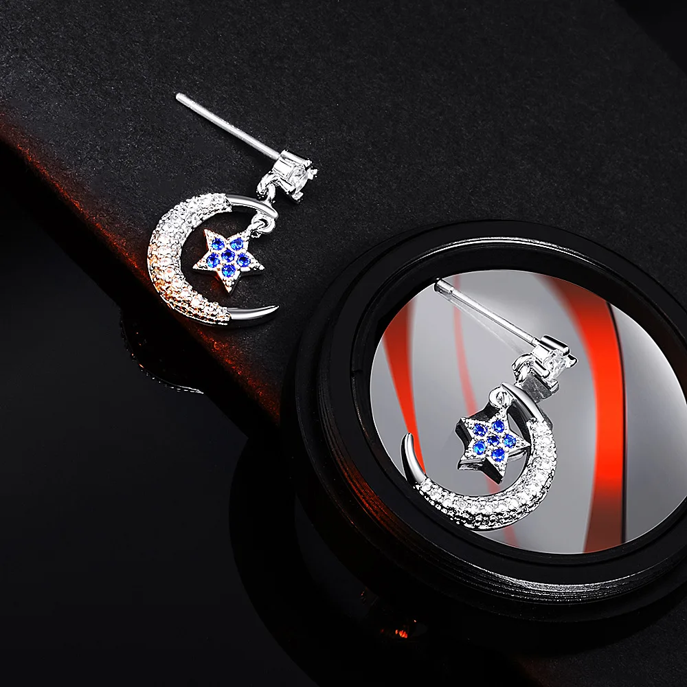 Серьги-пусеты YUN RUO Micro Pave циркониевый камень Moon Star S925 серебряные гипоаллергенные