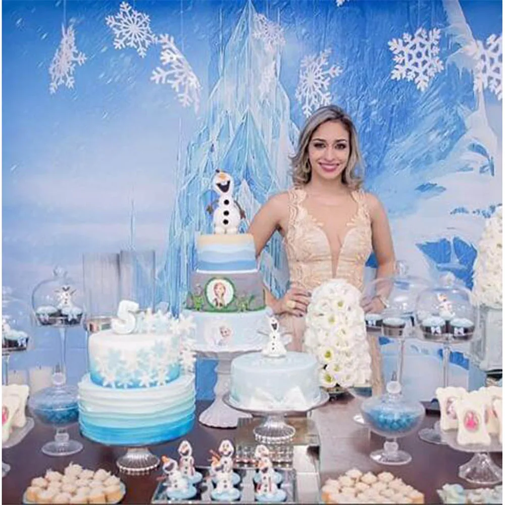 Фон для фотосъемки снежные горы замороженный дворец Синяя Зимняя Страна Чудес