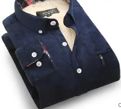 Navy Blue Новая зимняя Повседневная рубашка с бархатной рубашкой, мужская клетчатая Толстая теплая и с длинным рукавом, большой размер, Мужская одежда, рубашки - Цвет: Navy Blue
