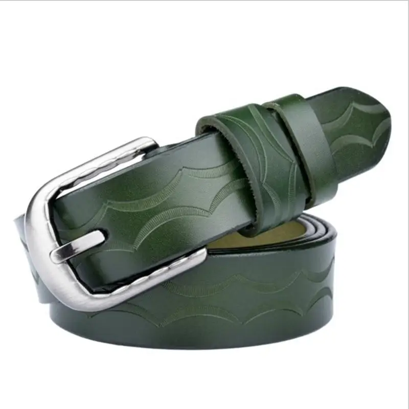 Green SupSindy кожаные ремни для женщин, Модный женский пояс с пряжкой, роскошный синий женский ремень из натуральной кожи, джинсы высокого качества - Цвет: Green