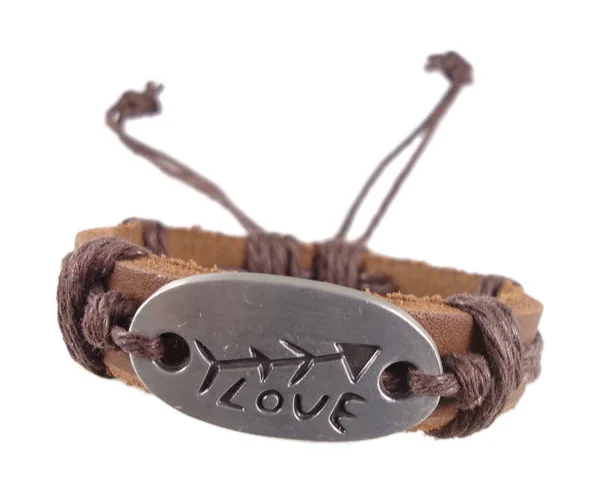 Новая мода сплав Любовь Шарм Рыбная кость пеньковая веревка натуральная кожа