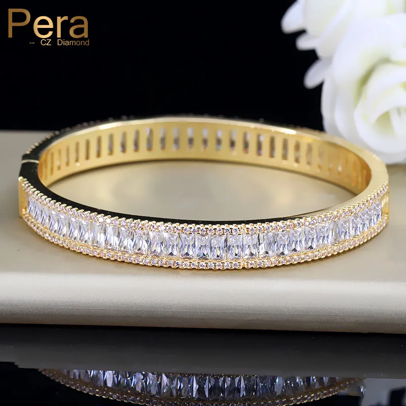 gold color Pera роскошный индийский Дубай Свадебный подарок Большой кубический циркон винтажный багет браслет золотой цвет ювелирные изделия для женщин Z010 - Окраска металла: gold color