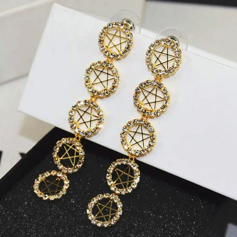 

Charmcci Fashion Luxury Full Crystal Rhinestones Star Long Statement Drop Earrings Wedding Women Party Jewelry Accessories