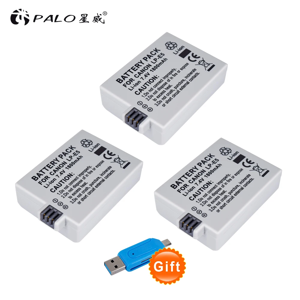 

3PCS Hot sales 7.4V 1800mAh LP-E5 LP E5 LPE5 Rechargeable Digital Camera Li-ion Battery for Canon 450D 500D 1000D