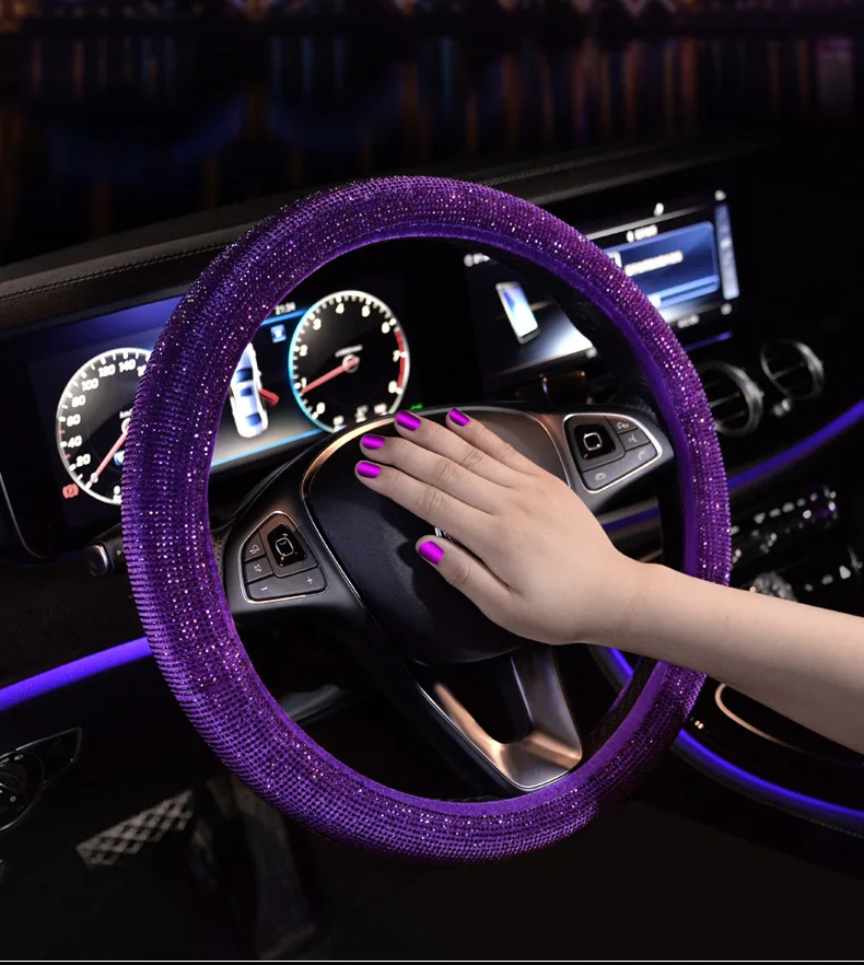 Новые роскошные Кристальные черные красные чехлы рулевого колеса автомобиля для женщин девочек Стразы с бриллиантами фиолетовые автомобильные аксессуары для женщин девушек