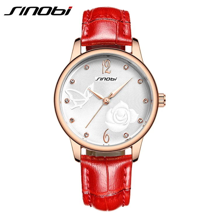 Sinobi мода повседневная женщины и девушки красный кварцевые часы красочные платье