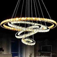 high quality 4 ring remote control one light hall hotel led k9 crystal pendant lights stainless steel size80604020cm
