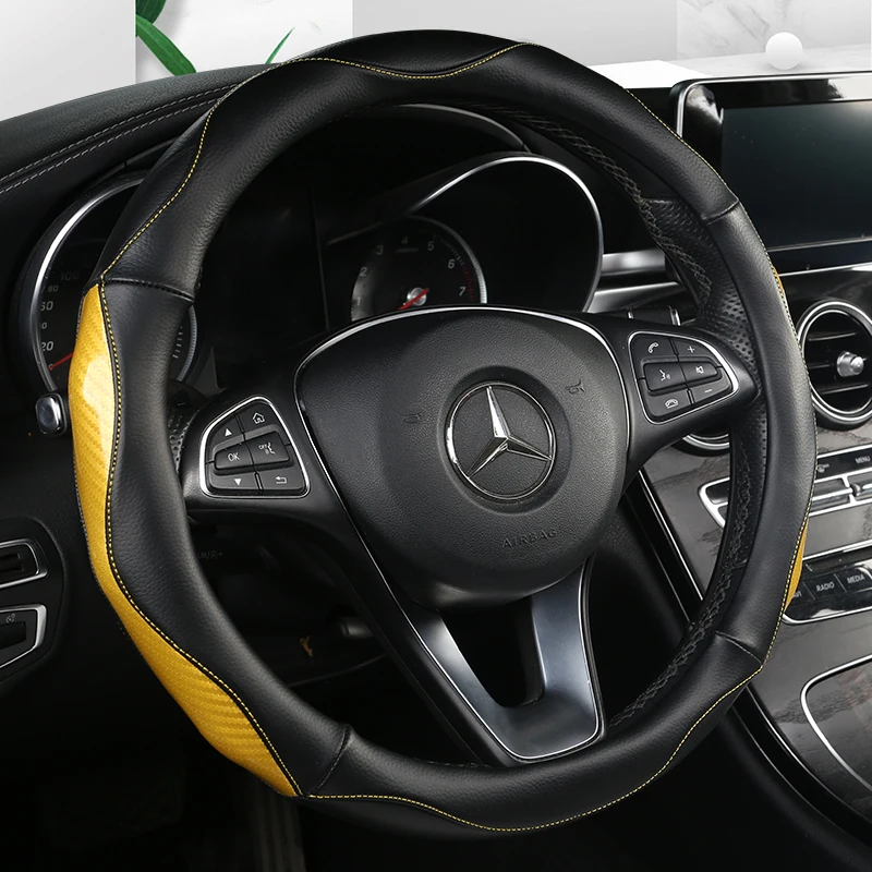 

Car-styling Steering Wheel Cover Carbon Fiber Leather 37-38CM Cars Wheel Covers Anti Slip Breathable Universal Auto Accessories