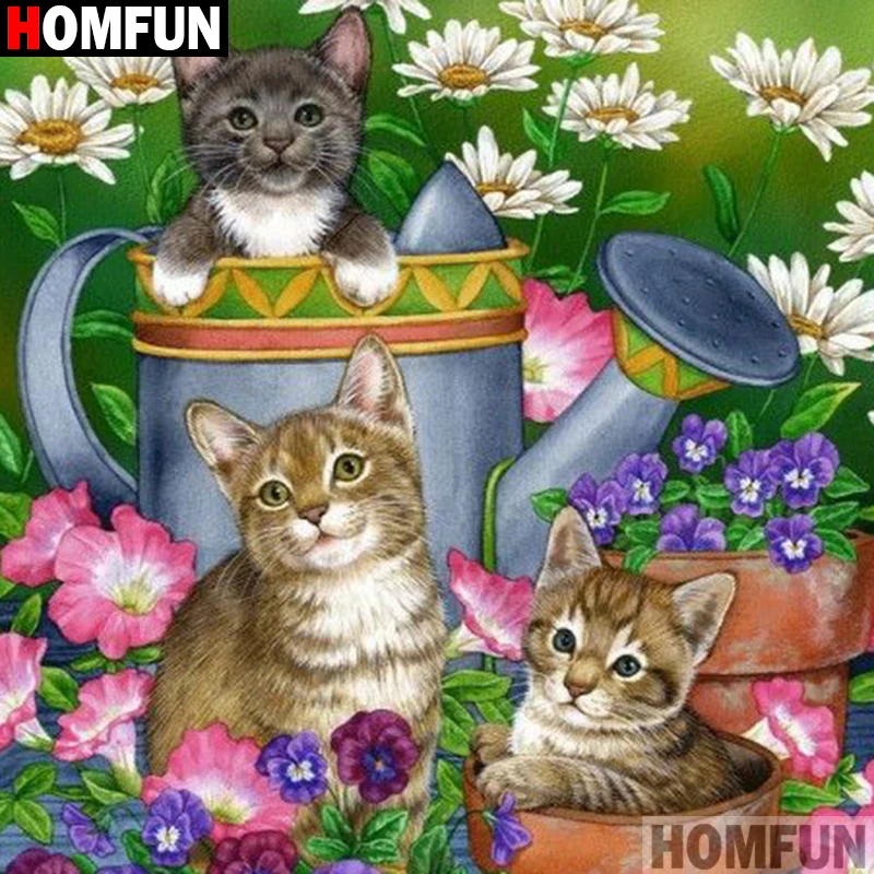 Алмазная живопись HOMFUN Кот цветок алмазная вышивка 5D сделай сам полное покрытие
